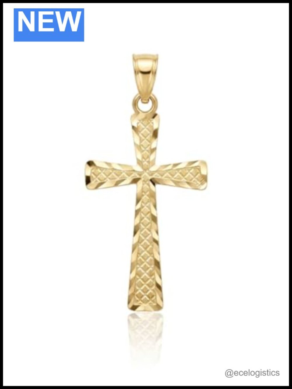 Sparkle Cut Cross Pendant Solid 10K Yellow Gold Made in USA Religious Charm